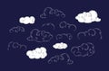 Set of abstract clouds in linear and silhouette style. Chinese and Curl cloud celestial elements. Vector Royalty Free Stock Photo