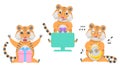 Animal Tigers Plays The Lyre, Plays Games On A Gamepad, Surprised By The Gift Vector