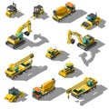 Set Abstract Collection Isometric 3D Construction Building Transport Car Crane Rink Excavator Concrete Mixer Forklift Truck Vector Royalty Free Stock Photo