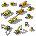 Set Abstract Collection Isometric 3D Construction Building Transport Car Crane Rink Excavator Concrete Mixer Forklift Truck Vector Royalty Free Stock Photo