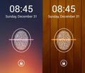 Set of Abstract Color Mobile Phones Backgrounds. Security fingerprint scanner concept. Lock screen set. Vector Royalty Free Stock Photo
