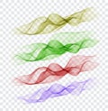 Set abstract color smoke wave. Transparent smooth Vector lines. Royalty Free Stock Photo