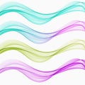 Set of abstract color wave smoke transparent blue lilak green wavy design purple