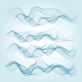 Set abstract color wave smoke transparent smooth vector blue lines Royalty Free Stock Photo