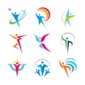 Set of abstract colorful human character logo. Collection people concept vector illustration. Sport, fitness, happiness