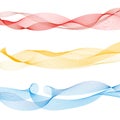 Set of abstract colorful smooth wave lines red, yellow, blue on white background