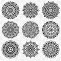 Set of abstract design element. Round mandalas in vector. Graphic template for your design. Decorative retro ornament. Hand drawn Royalty Free Stock Photo