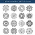 Set of abstract design element. Round mandalas in vector. Graphic template for your design. Decorative retro ornament. Hand drawn Royalty Free Stock Photo