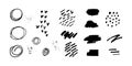 Set of abstract design elements - black color drawings in grunge style isolated on white background. brush strokes, spots, dots,