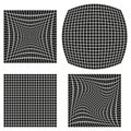Set of abstract distorted wireframe grid backgrounds. Optical illusion textures. Royalty Free Stock Photo