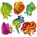 Set of abstract doodle curls with bright colorful elements, decorative spirals for design Royalty Free Stock Photo