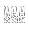 set of abstract easter rabbits with Easter eggs contour monochrome