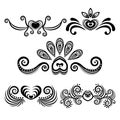 Set abstract floral ornament, delimiter, frame, border, pattern, black and white drawing with curls, swirl, flower, hear, Royalty Free Stock Photo