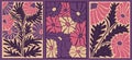 Set of abstract floral retro posters. Trendy hand drawn flowers infantile style