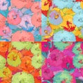 A set of abstract floral seamless pattern in grunge style Royalty Free Stock Photo