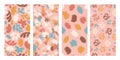 Set of abstract and floral seamless patterns in pale warm colors. Camouflage endless background.