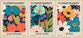 Set of abstract Flower Market vector art posters. Royalty Free Stock Photo