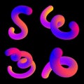 Set of abstract fluid curve in different shape. Gradient blend line icons. Creative design elements. Vector