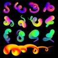 Set of abstract fluid curve in different shape. Gradient blend line icons. 3D effect fluid flow wave. Creative design elements.