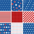 Set of 9 abstract geometric seamless pattern with stars and stripes Royalty Free Stock Photo