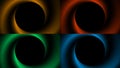 Set of abstract gold, red, green and blue color circles spiral lines pattern isolated on black background Royalty Free Stock Photo