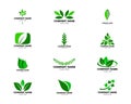 Set of Abstract green leaf logo icon vector design Royalty Free Stock Photo