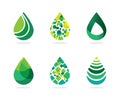 Set of abstract green water drops symbol