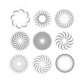Set of abstract halftone circular shapes and spiral dotted vector patterns,Creative radial geometric designs with vortex swirls an Royalty Free Stock Photo