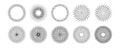 Set of abstract halftone circular shapes, spiral dotted vector patterns and radial geometric vortex Royalty Free Stock Photo