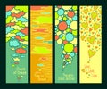 Set of abstract hand drawn banners with clouds bubbles and hearts in full colors