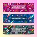 Abstract Christmas banners with multicolored geometric shapes