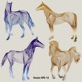 Set of abstract horses on a gray background.