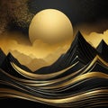 Set of abstract landscapes art gold and black concept