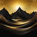 Set of abstract landscapes art gold and black concept