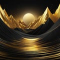 Set of abstract landscapes art gold and black concept