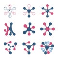 Set of abstract logos. blue and pink collection of chemical icons. The image of the molecules. Unusual flower. Stylized silhouette