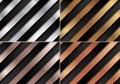 Set of abstract luxury black and silver, golden, pink gold, copper gradient color diagonal stripes pattern background texture Royalty Free Stock Photo