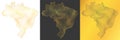 set of 3 abstract maps of Brazil - vector illustration of striped gold colored map