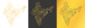 set of 3 abstract maps of India - vector illustration of striped gold colored map