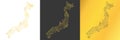 set of 3 abstract maps of Japan - vector illustration of striped gold colored map