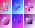 Set of abstract minimal Play, pause, record, play buttons. template design for branding, advertising, retro, Duotone. holographic