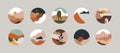 Set of abstract mountain landscape circle icon collection