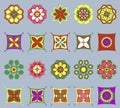 Set of abstract multicolor elements isolated on gray background. Twenty details from which you can make a variety of patterns.