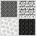 Set of abstract organic seamless patterns. Black and white textures