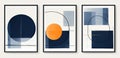 Set of abstract painting of dark blue and orange geometric shapes