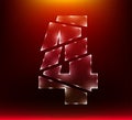 Set of abstract poly luxury glass number character 4 four slash by sword with red color background. illustration eps10