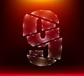 Set of abstract poly luxury glass number character 9 nine slash by sword with red color background. illustration eps10