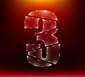 Set of abstract poly luxury glass number character 3 three slash by sword with red color background. illustration eps10