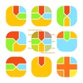 Set of abstract rounding square histogram. Creative sectoral graphs . Colorful elements for infographics. Vector