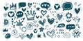 Set of abstract scribble doodles speech bubble, star, heart, crown, flower Royalty Free Stock Photo